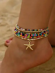 Boho Style Starfish & Beaded Anklet, Dainty Layered Anklet, Fashionable Beaded Anklet for Women & Girls, Casual Trendy Body Jewelry for Party, Daily Decor for Birthday Gift, Fashion Accessory, Fashionable Jewelry Accessories