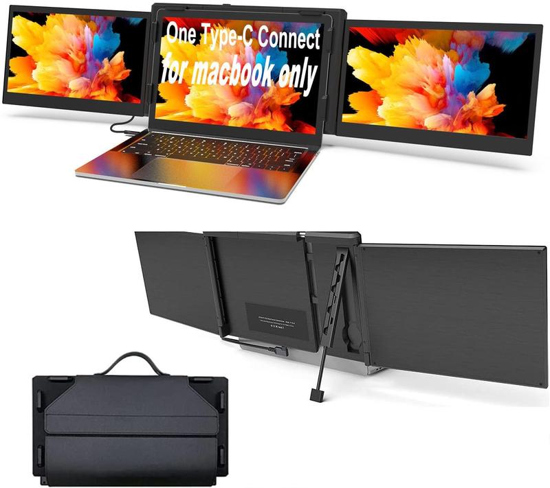 【OPENBOX】Triple Portable Monitor for Laptop Screen Extender Dual Monitor 12 Inch FHD 1080P Tri Screen Display One Type-C Cable Connect for 13.3-16.5 Inch Laptop【MacBook Only】