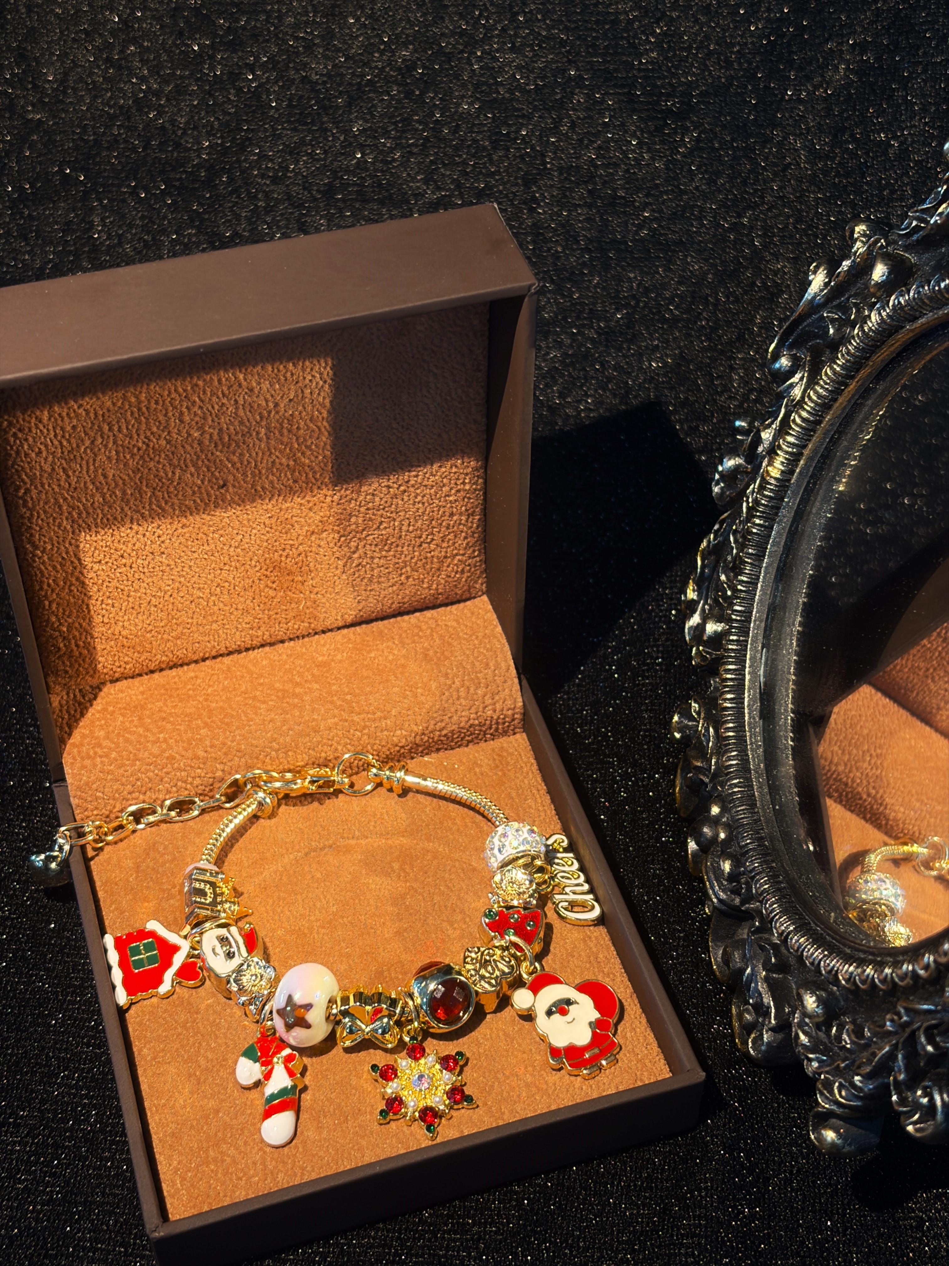 Women’s Gold-Tone Adjustable Snake Chain Bracelet with Christmas Themed Pendant - Stackable Holiday Gift Costume Jewelry Women’s Gold-Tone Adjustable Snake Chain Bracelet with Christmas Themed Pendant - Stackable Holiday Gift Costume Jewelry