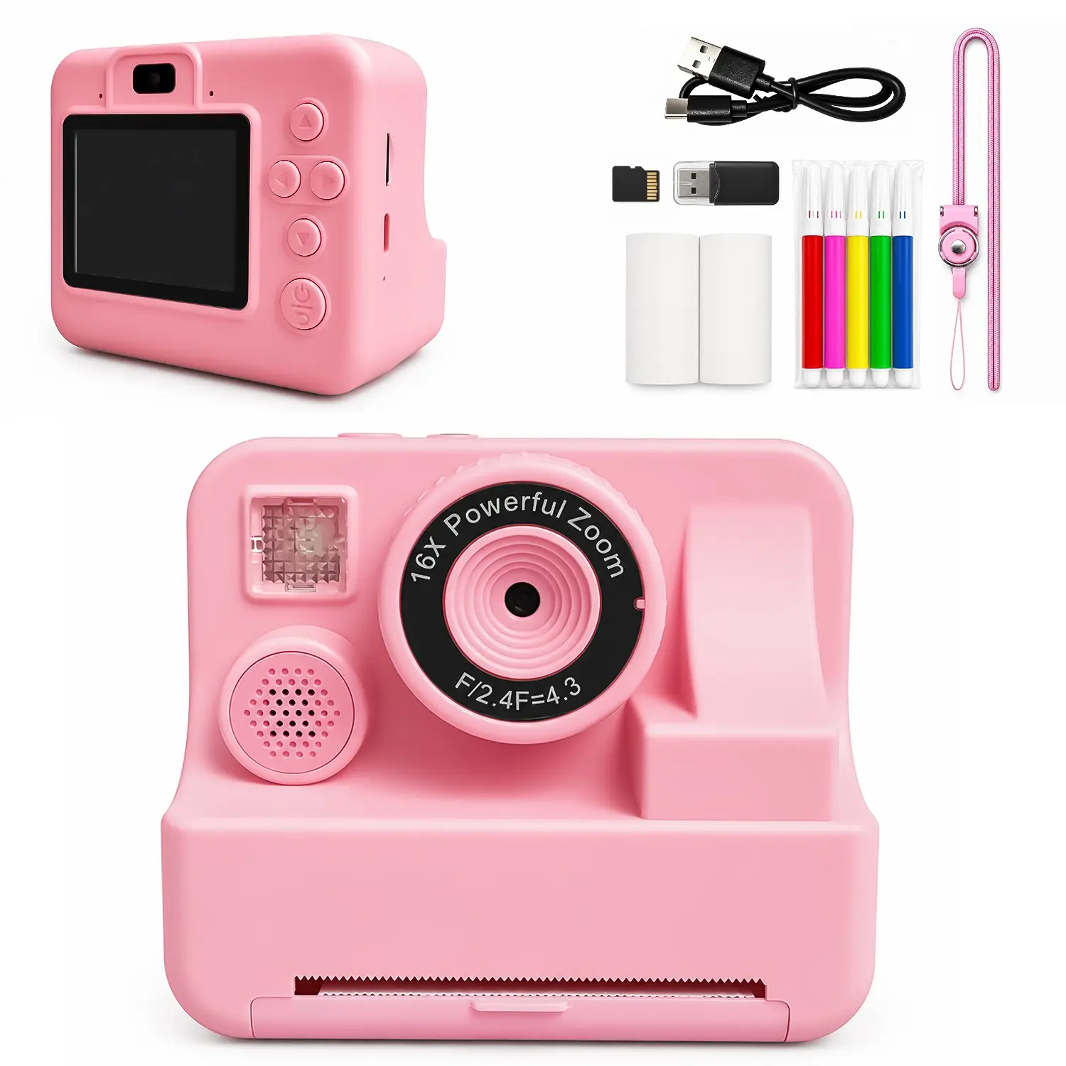Multifunctional Instant Print Camera, Instant Digital Camera, 2.4 Inch IPS Panel, 1080P HD, Game/mp3 Functions, Christmas/halloween Gift, Memory Card Included, Instant Cameras