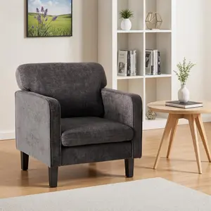 Modern Gray Accent Chair, Mid-Century Lounge Chair with Armrests, Comfy Reading Chair for Living Room or Bedroom