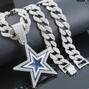 Star Design Pendant Necklace - Rhinestone Accents, Star-Shaped Design, Perfect for Fans Supporting the Team