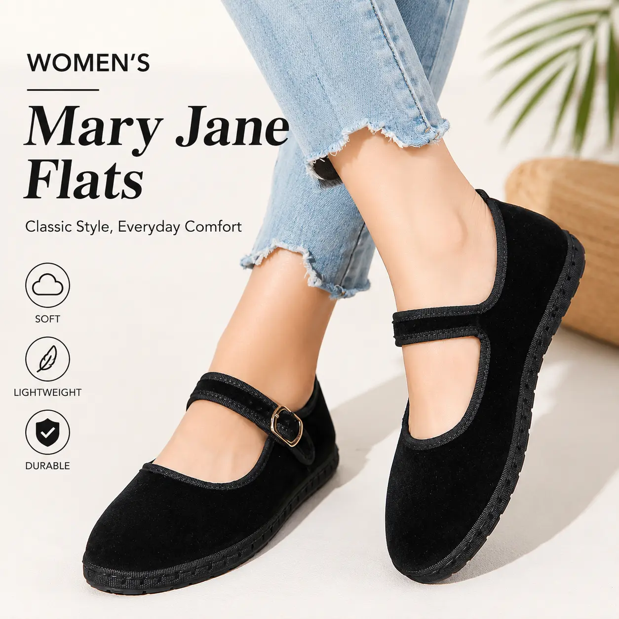 Women’s Mary Jane flats, casual walking shoes featuring an adjustable gold buckle strap and a round-toe design; soft, non-slip slip-on ballet-style sneakers, suitable for everyday wear and parties,