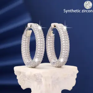 Cross-border best-selling full zircon earrings, light luxury, high-end, stylish and trendy, unisex, European and American hip-hop personality