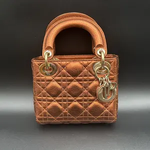 Pre-owned Christian Dior lambskin Crossbody Bags Cannage Mini Lady Dior Metallic bronze