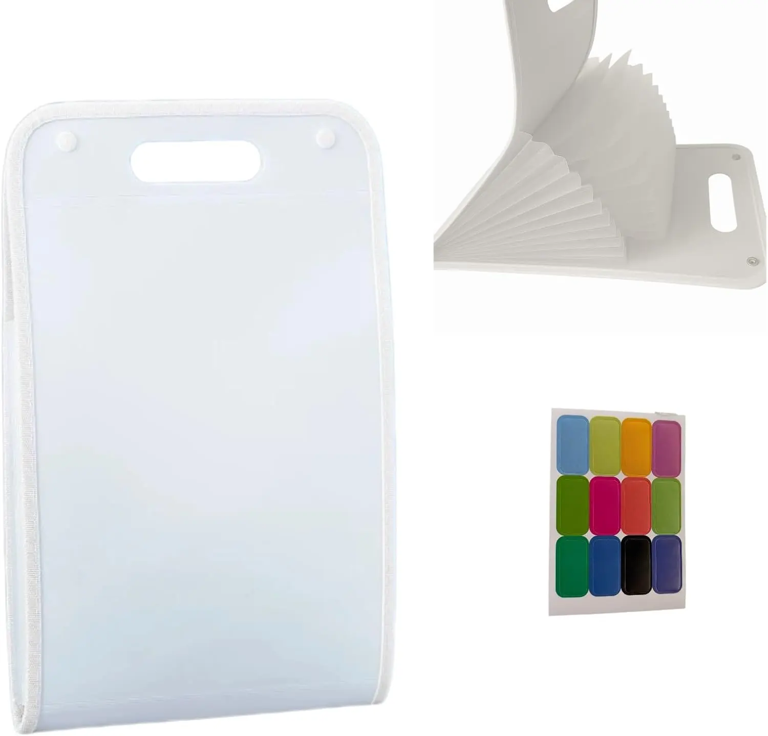 Vertical accordion folder,  pocket expansion file organizer labels, A4 letter-sized paper receipt organizer accordion file folder, suitable for classrooms, homes, and offices. (White)