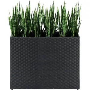 Tall Planters for Outdoor  Handmade Wicker Large Rectangular Block Planter Box with Removable Liners Modern Planter for Indoor Outdoor Patio Deck - Black