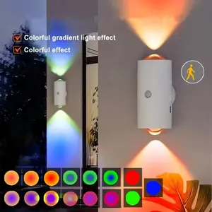Rechargeable LED Night Light with Motion Sensor Wall Lamp, RGB Gradient Ambient Indoor Dimmable Magnetic Stair Light, Dual-Head Magnetic LED Sensor Wall Light, 15 Adjustable Colors, Dusk-to-Dawn Warm Orange Glow, USB/Battery Powered – Ideal for Christmas