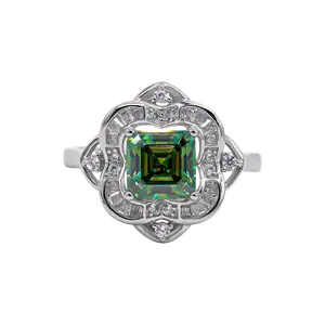 【750】Elegance 2 Carat Green Synthetic Moissanite Ring - Fashionable Engagement/Wedding Gift for Women