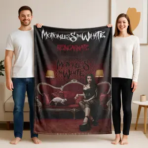 1 piece Motionless In White band "Reincarnate" album cover themed flannel blanket - Oversized fluffy flannel sofa blanket, suitable for beds and sofas, modern design, all-season use, digitally printed pattern, 100% polyester material, machine
