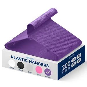 200-Piece Lightweight Non-Slip Plastic Hangers - Purple, Ultra-Thin Rotatable Clothes Hanger with 360° Swivel Hook, Space-Saving Closet Organiser, Hanging Solution for Clothes, Shirts, Coats, Household Accessory
