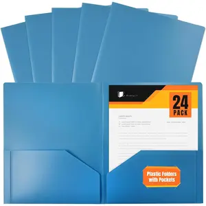 Heavyweight Light Blue Plastic 2 Pocket Portfolio Folder, 24 Pack, Letter Size Poly Folders, 24 Pack, Light Blue