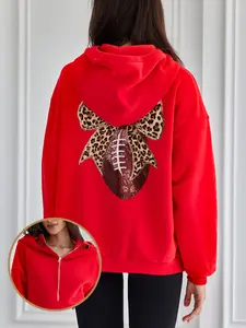 Women's Gameday Football Sequin Oversized Half Zip Fleece Pullover   Hoodies Long Sleeve Fashion Half Zip Sweatshirt Fallfreshness Winter 2025