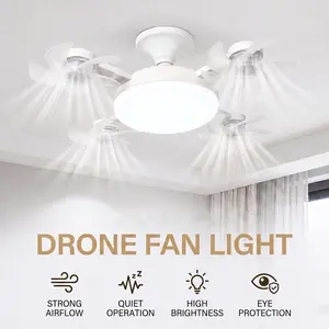 Smart Foldable Ceiling Fan with Lamp - Remote Control, E27 Screw Base, LED Dimmable, Adjustable Brightness & Speed, 3/4-Blade 50W-60W Quiet Fan for Bedroom, Kitchen