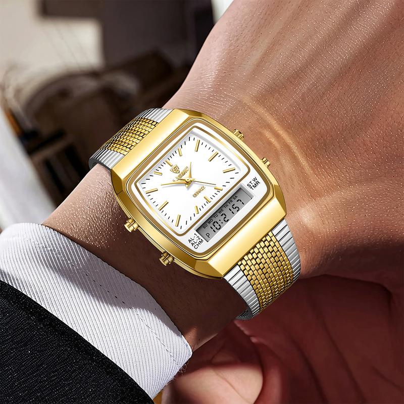 LIEBIG watches for men 34.5mm x 40mm x 10.5mm case 3ATM waterproof and scratch resistant mirror dual time zone fashionable gold watch multifunctional timing alarm clock digital sports watch couple's New Year gift