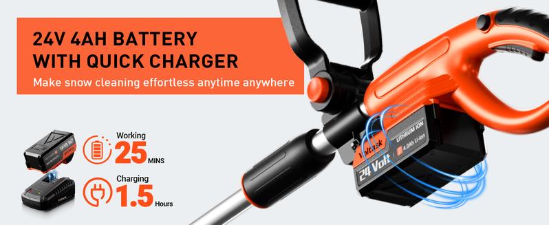 Voltask Cordless Snow Shovel 24V 13-Inch 4-Ah Battery Snow Blower with Directional Plate Adjustable Front Handle Quick Charger Included