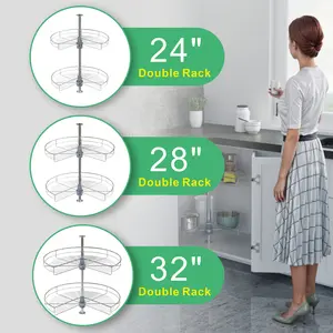 Dowell Lazy Susan - 24"/28"/32" 270 Degree/Kidney-Shaped, 2 Shelves, Kitchen Base Corner Cabinet Organizer, Chrome - 4001 270 Series