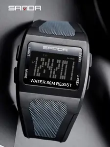 SANDA Men's Fashion Sports Alarm Clock Multifunctional Waterproof 5ATM Electronic Fashionable Digital Watch, Casual Wear for Daily Use