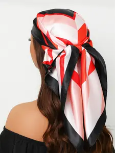 Women's Fashion Scarf Shawl Wrap, Luxury Printed Silk Travel Blanket, 35.4 Inch Square Headscarf, All-Season Wearable Accessory