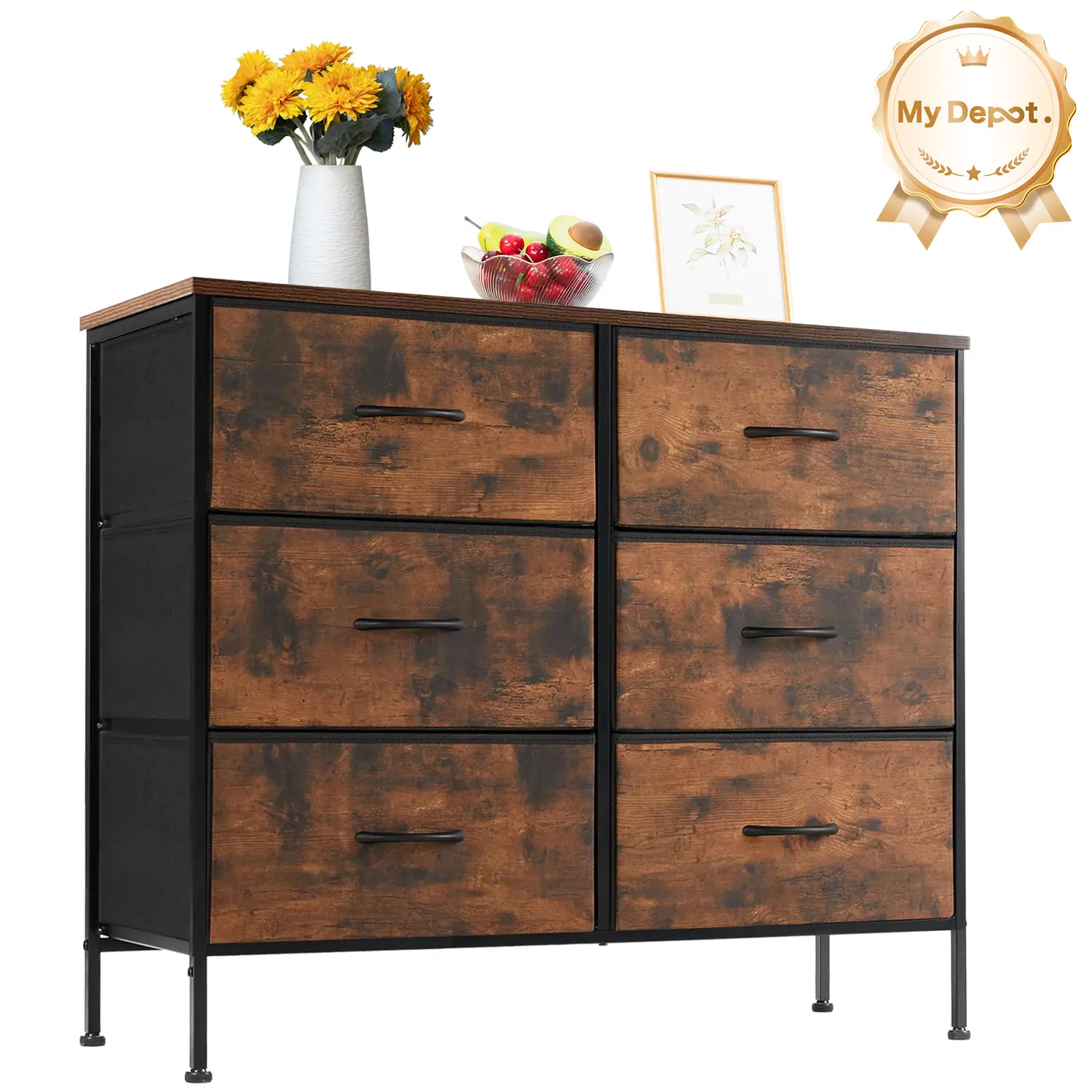 [DEAL] 6 Drawers Dresser for Bedroom with Wooden Top for TV Stand up to 45", Wide Fabric Storage Units Chest of Drawers for Living Room