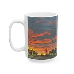 Sturdy, Glossy, Reusable, Classic, Washable "Maryland Sunrise" Skyline Ceramic Mug - 11oz/15oz Cityscape Coffee Cup