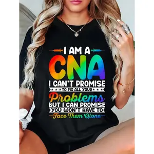 [Breathable Polyester T-Shirt] CNA Humor Graphic Tee - Casual Crew Neck Short Sleeve T-Shirt for Women, Breathable Polyester, Machine Washable - Perfect for Spring & Summer 524