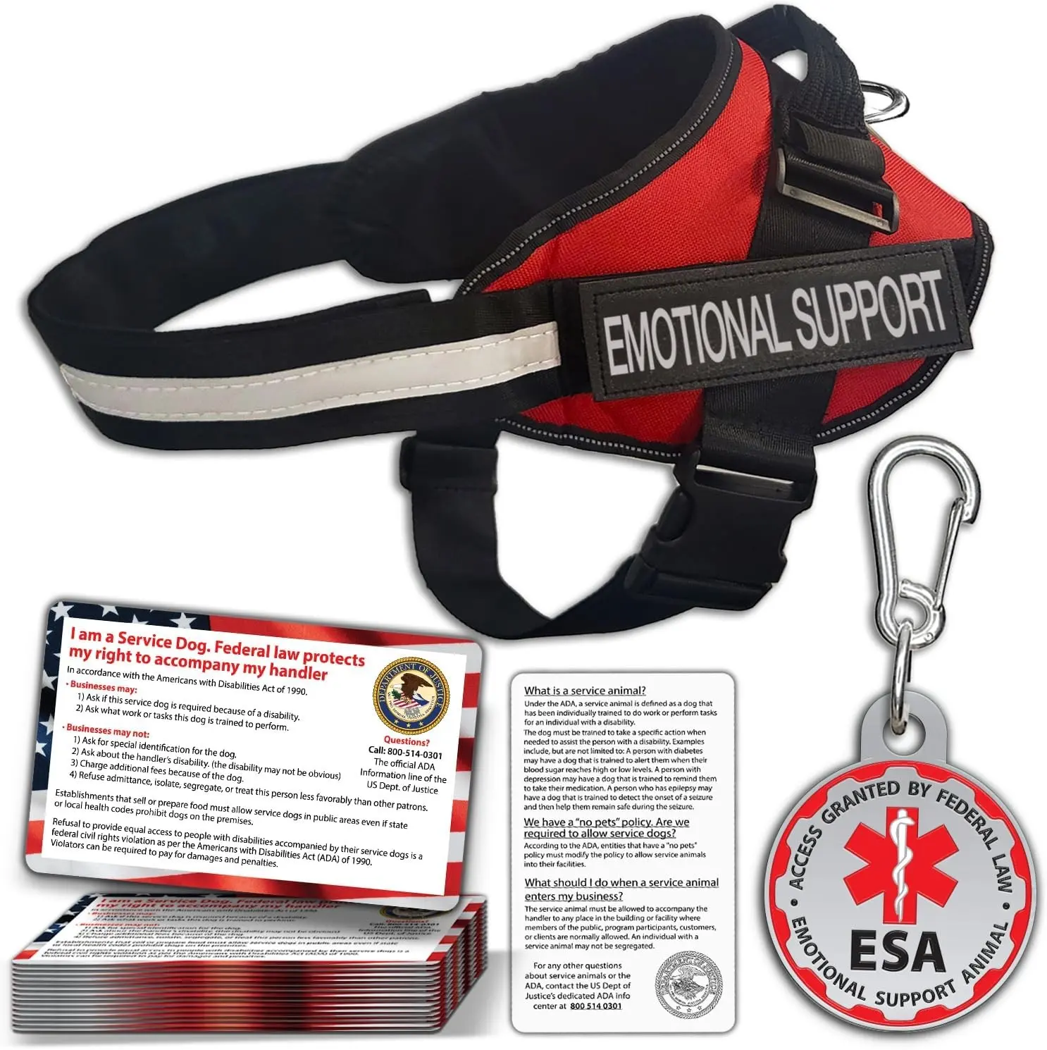 ESA Dog Vest Bundle with ID Tag and Informational Cards, Adjustable Emotional Support Dog Harness, S