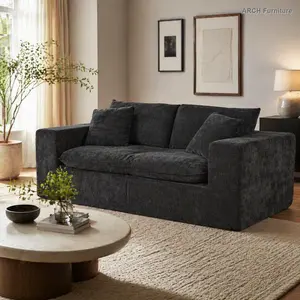 Chenille Fluffy Sofa - ARCH Modern Freely Combinable Cloud-Shape 2-Seater Upholstered Sofa Couch, Comfortable Indoor Home Living Space Furniture