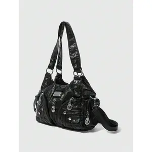 Punk New Punk Rock Chic Ladies Shoulder Tote Bag, Darkcore Motorcycle Handbag For Women, New Fashionable Big Bags For Women