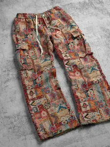 Ethnic Tribal Print Wide Leg Pants | Boho Patchwork Baggy Trousers | Drawstring Waist Cargo Joggers | Unisex Vintage Streetwear