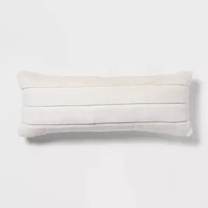 Oversized Oblong Faux Fur Channeled Decorative Throw Pillow Cream - Threshold