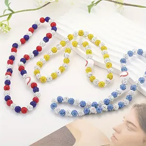 Baseball Beaded Necklace, Sparkly Rhinestone Ball Necklace, Team Color Sports Necklace, Adjustable Hip Hop Jewelry for Fans & Athletes