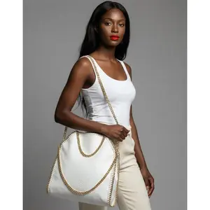 Elise Convertible Tote Marshmallow Snake Print 13.8L x 3.5W x 15.7H Folded Mini, Carry All Tote, Oversized Clutch Silver or Gold