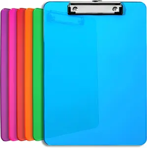 Plastic Clipboards with Low Profile Clip Set of 6-12.5 x 9 Inch Multi Color Plastic Clipboards Bulk - Clear Clip Boards Bulk Classroom Holds 100 Sheets,  Clipboard Clear 6 Pack