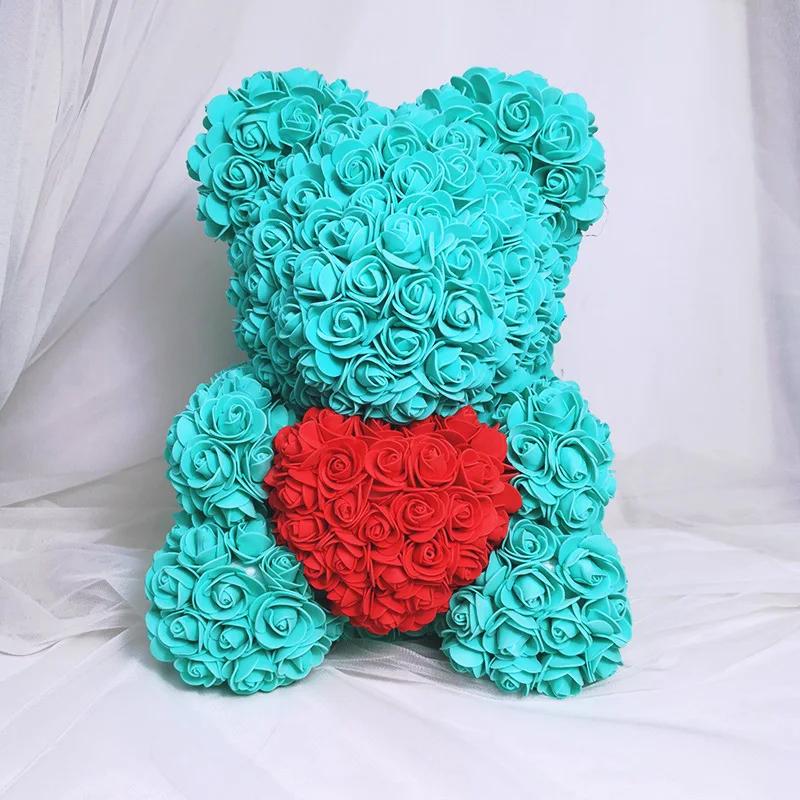 40cm Valentine's Day Rose Bear Artificial PE Flower for Girlfriend/Women/Wife, Handmade Rose Teddy Bear, Romantic Birthday/Mother's Day/Christmas/ Wedding Gifts