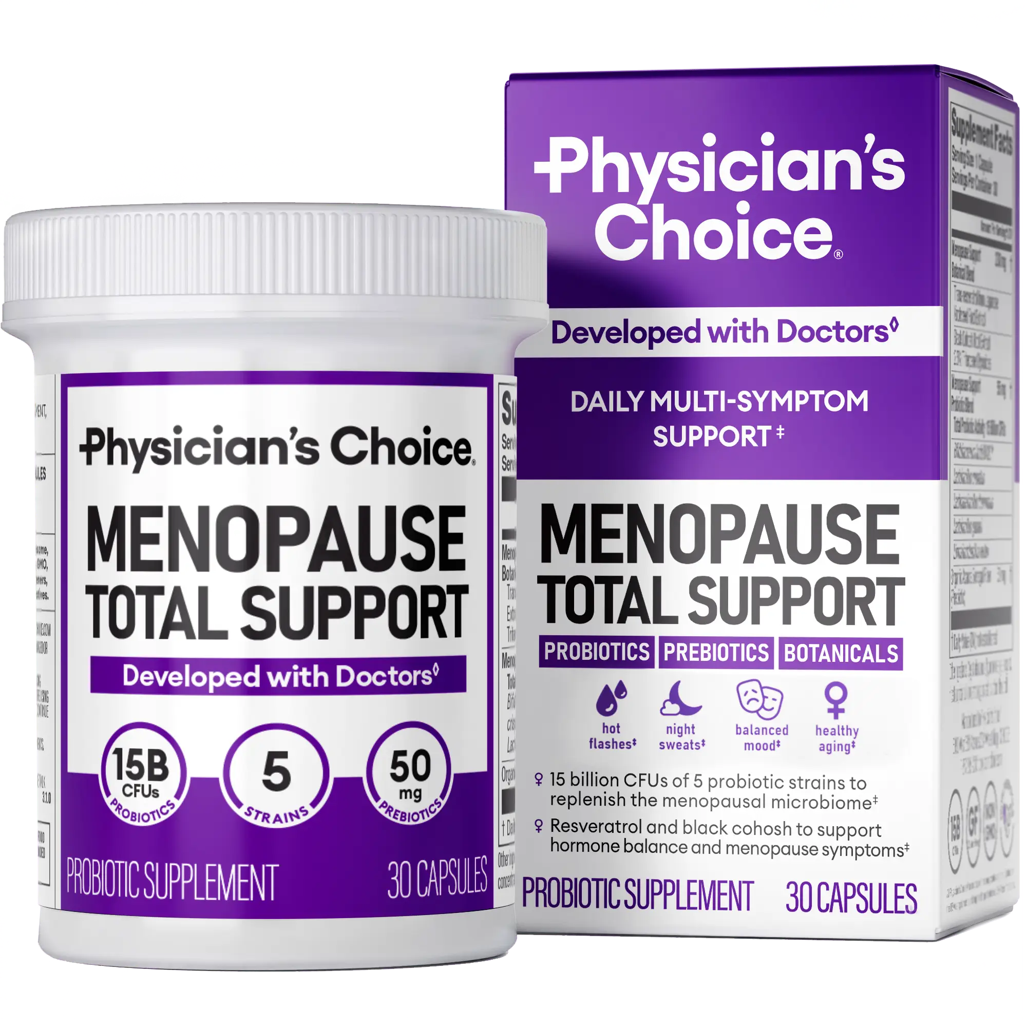 Physician's Choice Menopause Total Support Probiotic for Women with 15B CFUs, Prebiotic Fiber & Resveratrol - Support Hot Flashes + Digestive Health