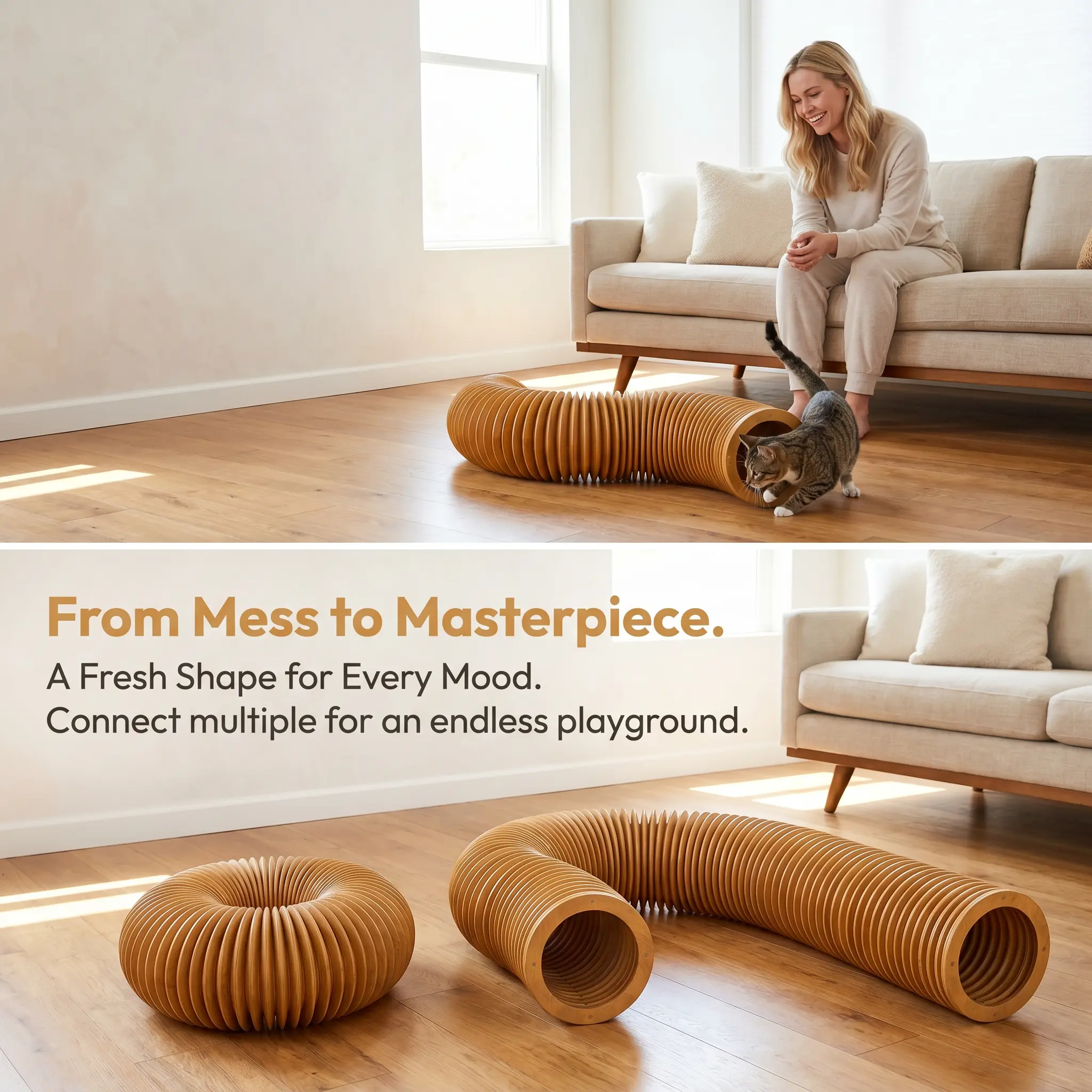 Interactive Magic Organ Cat Scratcher Toy - High-Density Durable Cardboard, Bell Ball, Accordion Fold Shape-Shifting Design, Mental Stimulation, Space-Saving Aesthetic Home Decor Pet Supply for Endless Play 2026, Modern