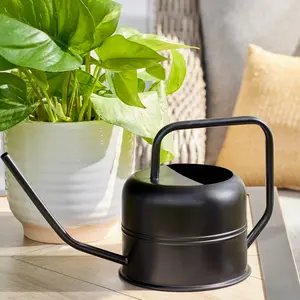 0.37 Gallon Metal Watering Can, Black