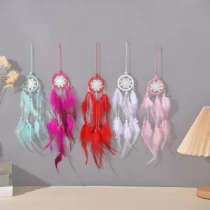 Dreamcatcher Car Wind Chime Hanging Decoration, DIY Handmade Feather Craft, Wall Decor for Room Living Room, Creative Gift Idea