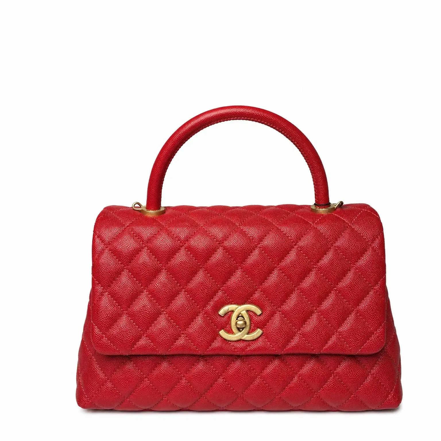 Pre-owned CHANEL X Top Handle Bags Caviar Lizard Embossed Quilted Coco Handle Flap Red 2606270001