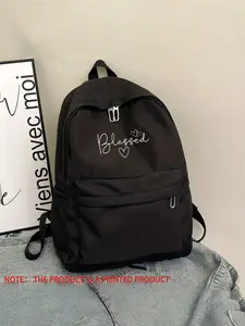 Blessed Handwritten Print Backpack, Nylon Material, Easy to Clean, Neutral Style, Suitable for All Seasons, Daily Use