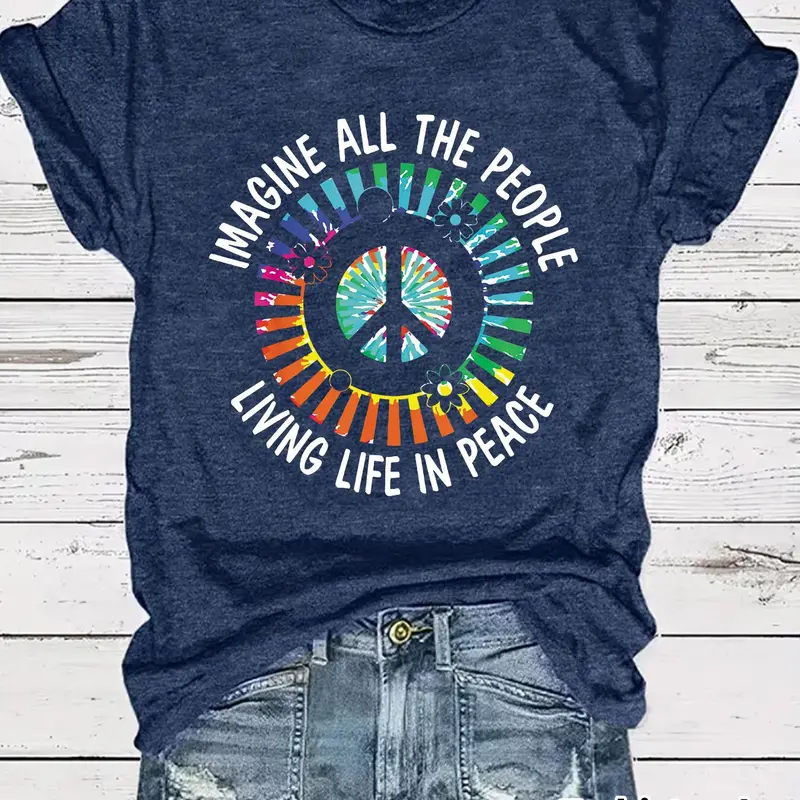 Women's Letter Print Round Neck Tee, Fashion Casual Crew Neck T-Shirt for Daily Holiday Vacation Outdoor Wear, Ladies Clothes for Summer