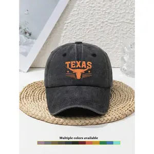 1pc Unisex Vintage Style Adjustable Texas Longhorn Graphic Soft Top Baseball Cap, Polyester, Casual Streetwear, Suitable For Spring, Summer, Autumn, Winter
