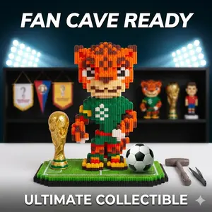 Football Leopard Mascot Micro Bricks 3D Model, Adult DIY Sports Fan Collectible Building Blocks, Stress Relief Desk Ornament
