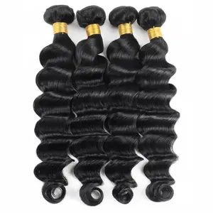 Human hair 4 Bundles Loose Deep Wave 12-30 Inch Natural Black No shedding Tangle Free Glossy Hair bundles