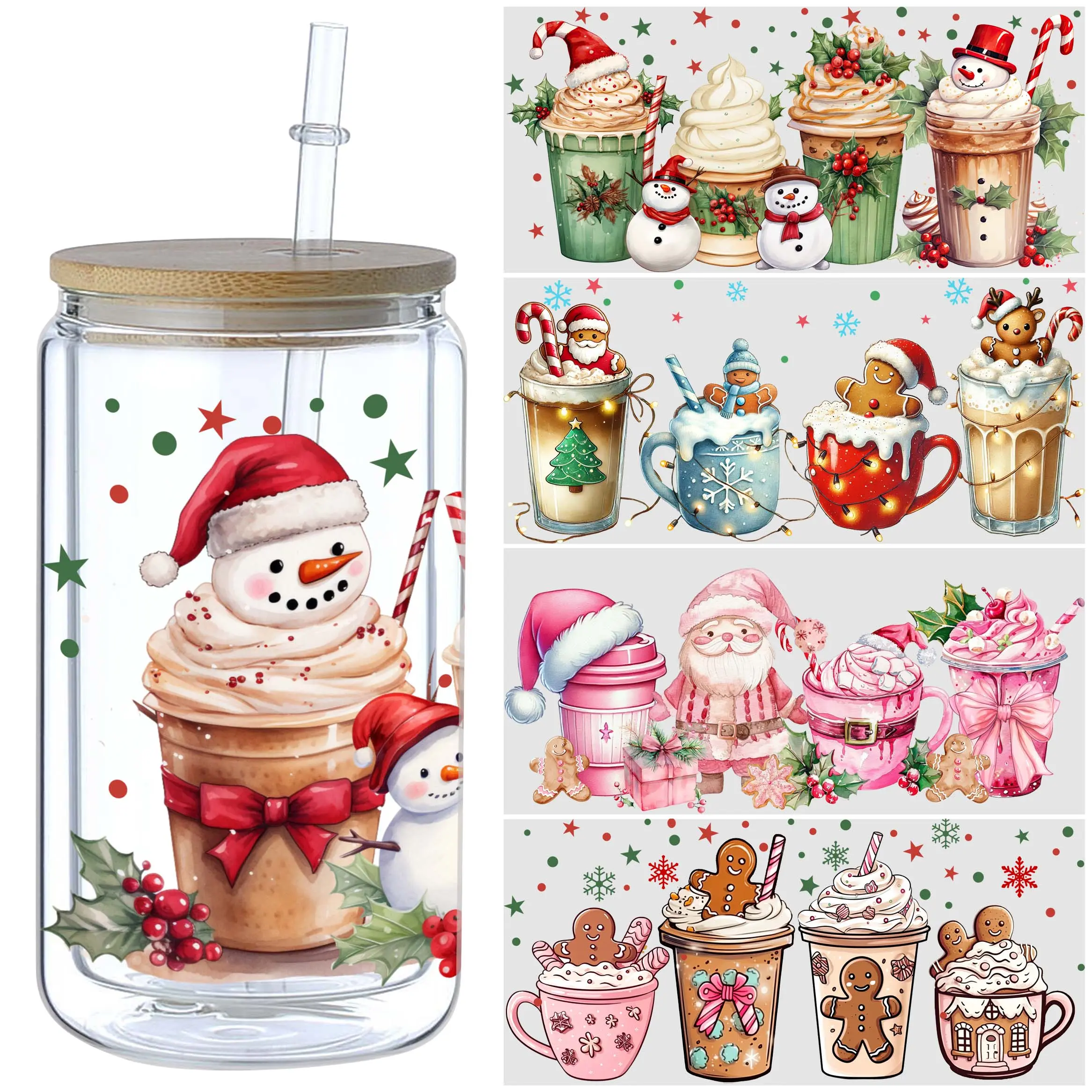 5 Sheets High-Quality Christmas UV DTF Transfer Stickers for Glass DIY Wrap, Waterproof, Bottle Stickers Decoration Items Decorative