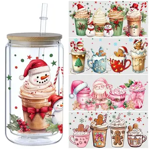 5 Sheets High-Quality Christmas UV DTF Transfer Stickers for Glass DIY Wrap, Waterproof, Bottle Stickers Decoration Items Decorative