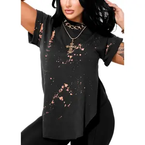 PEBBY BASICS BLEACHED OUT BLACK SIDE SLIT TEE