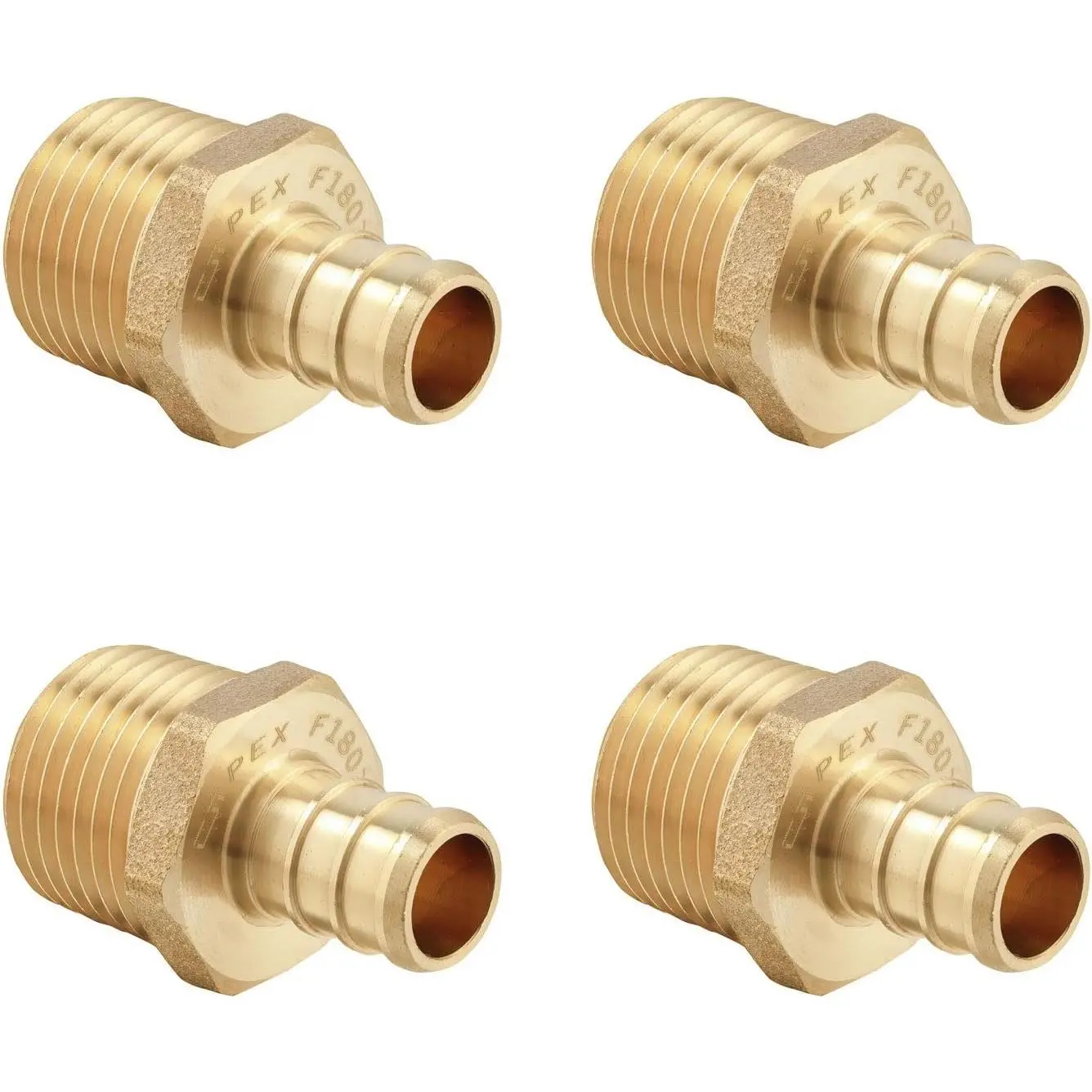 (Pack of 4) 3/4 Inch x 3/4 Inch DZR Brass Hot-Forged PEX Pipe Crimp Fittings, Male NPT Adapter, ASTM F1807 Compliant, Compatible with All PEX Tubing Brands (PEX1807021-4PCS)
