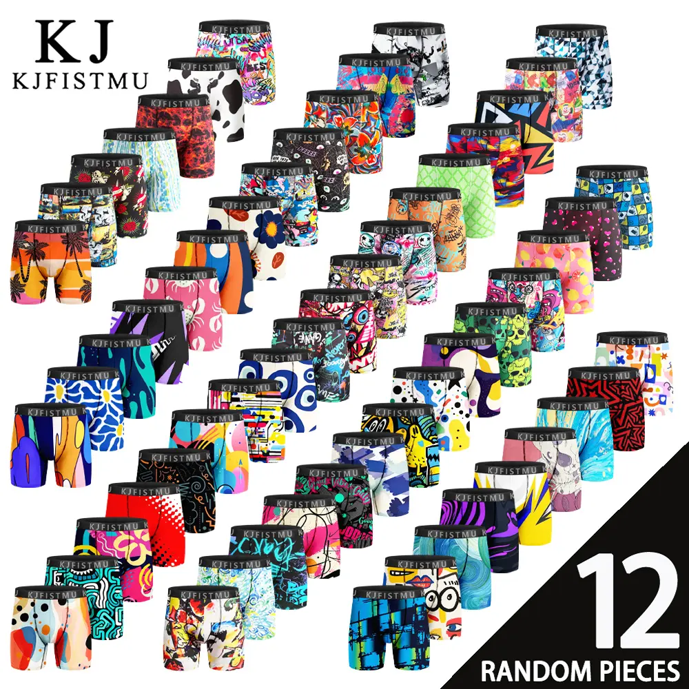 KJFISTMU 12-piece Men's Boxer Briefs Set - High elasticity, full-coverage long boxer briefs, available in various colors and printed patterns, comfortable and snug, suitable for daily wear - Bulk (machine washable and hand washable)
